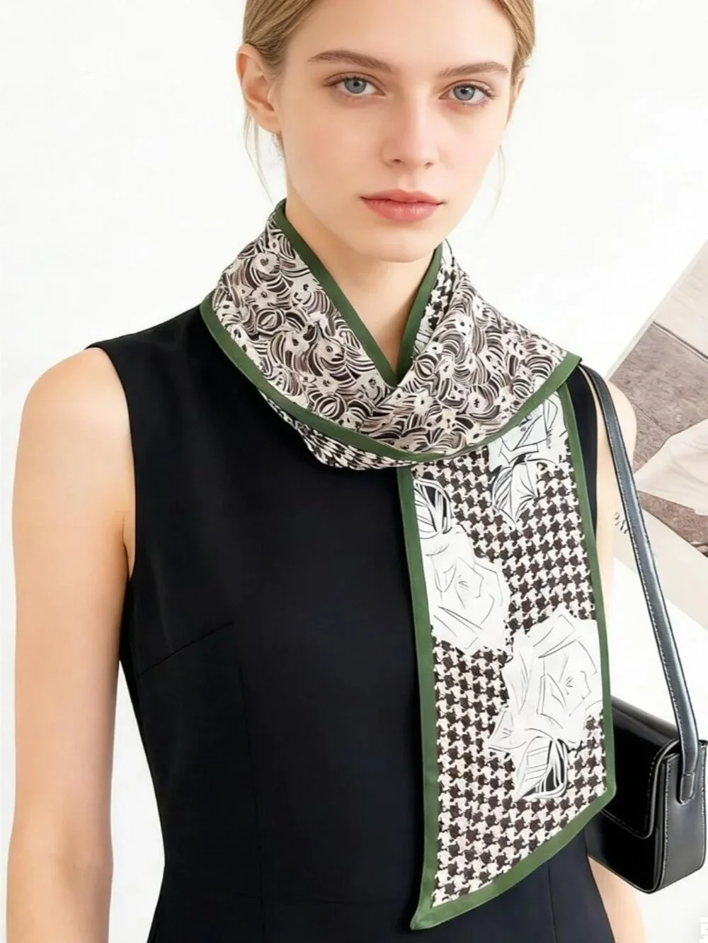 Women's Black White Checkered Fashion Elegant Oblique Angle  Scarves Bag Scarfs